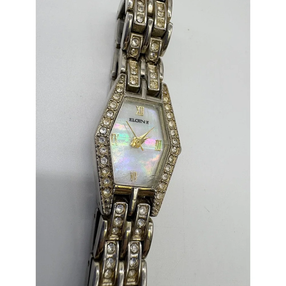 Elgin II Women's Hexagonal Crystal Bezel Mother of Pearl Dial‎ Watch